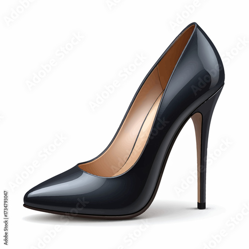 An elegant and classic red patent stiletto high heel pump, a symbol of feminine fashion and glamour, isolated on a white background