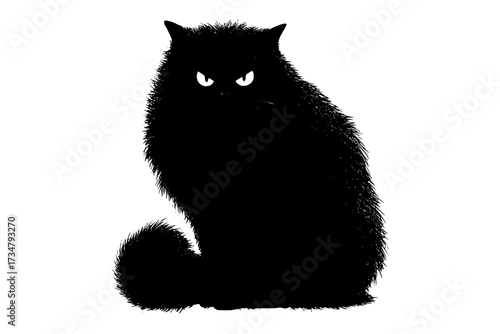 a black and white silhouette of a cat with an angry expressionblack, cat, eye, sit, stare, white 