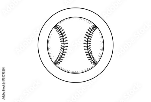 a black and white drawing of a baseball in a circleball, baseball, baseball glove, draw, drawing, illustration, sketch, softball, sports ball 