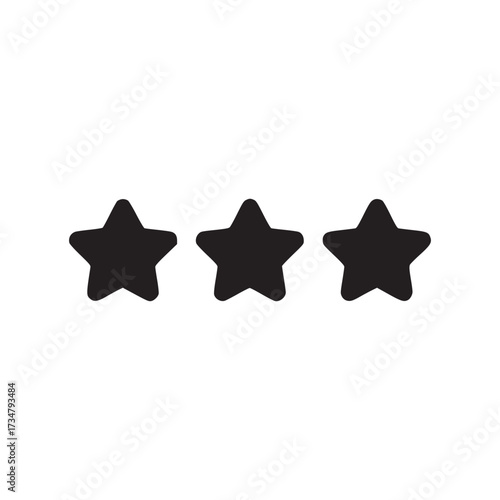 Vector art of three black star icons, representing rating, feedback, or favorite items, suitable for user interface design, customer reviews, and highlighting popular content in a minimalist style