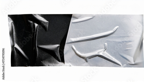 Blank Black White Silver Rectangle Adhesive Crumpled Tape Mockup Isolated