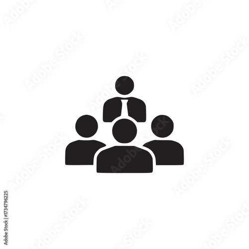 Vector art of a group of people icon, the icon depicts a team or meeting, with one person at the top representing a leader or manager, and the others below as team members