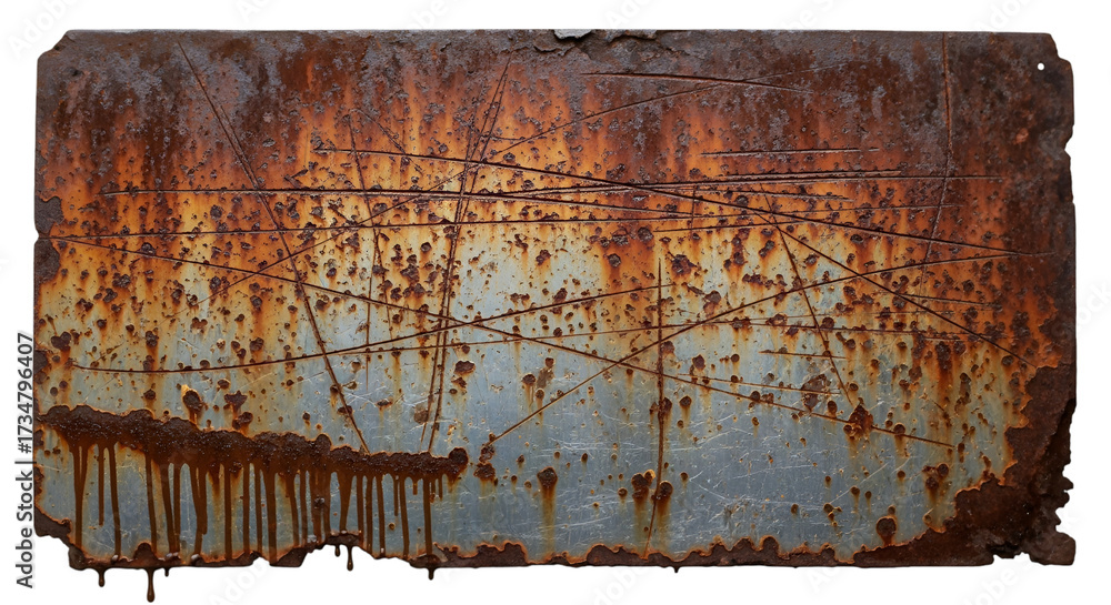 Naklejka premium metal sheet texture with scratches and weathered details, isolated on white background, high-quality PNG.