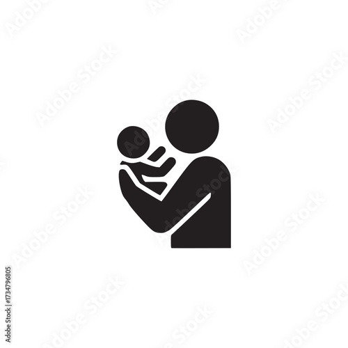 Vector art of mother and baby icon vector black silhouette of a woman holding a child family, parent, care, love, maternity, childhood, and newborn symbol for web design