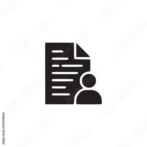 Vector art of a business document with a person icon, this image represents personal data, resume, profile, or application, emphasizing the importance of information and identity in a professional con
