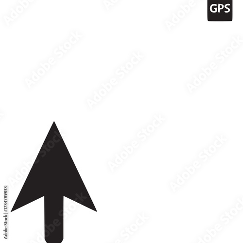 Vector art of gps navigation arrow icon black arrow pointing up, symbol for direction, location, and travel simple and minimalist design for maps, apps, and user interfaces vector illustration for web