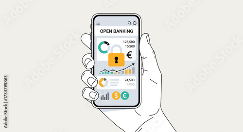 Open banking app on mobile phone for secure financial transactions and investment management platform access