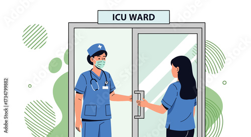 Healthcare professionals at the entrance of an ICU ward offering support and medical care in