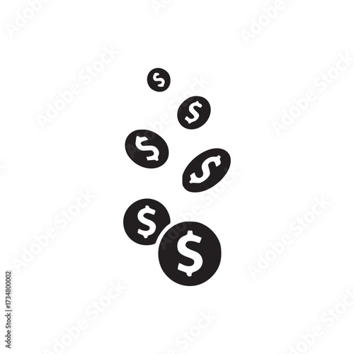 Vector art of dollar coins falling icon symbol of wealth, finance, and economy represents money, investment, and prosperity vector illustration for business, banking, and financial concepts simple des