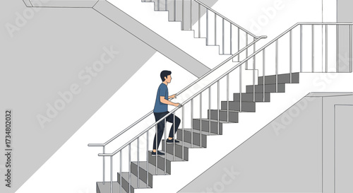 Illustration of a man climbing stairs symbolizing effort, progress, and challenges ahead focusing