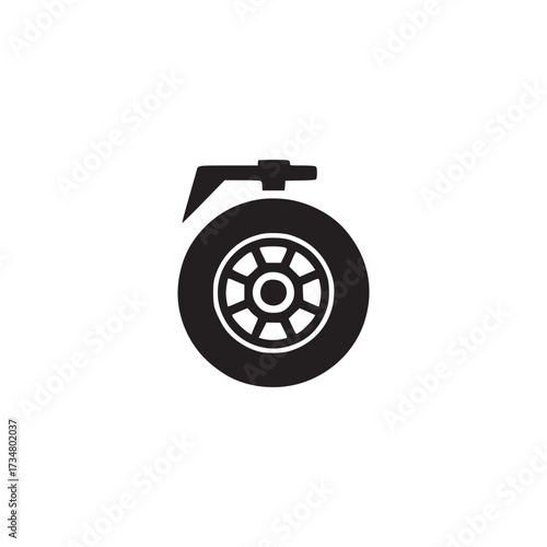 Illustration of a car wheel with a brake disc this minimalist black glyph icon represents automotive parts, vehicle maintenance, and transportation technology