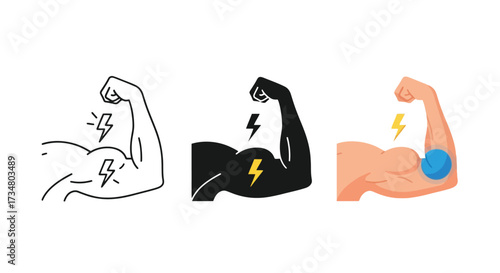 Flexing Bicep Muscle Icons Line Solid Color strength