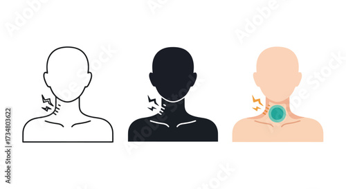 Sore Throat Pain Icon Set Human Silhouette neck