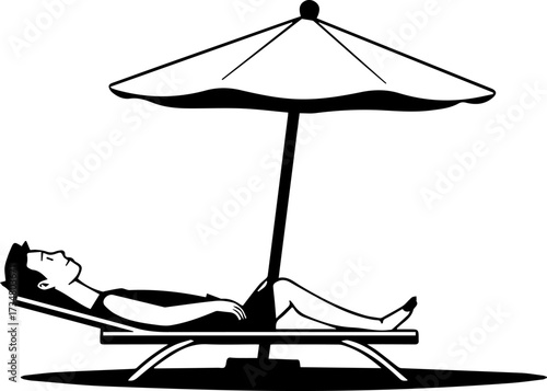 Relaxing on a Beach Chair Under an Umbrella Silhouette

