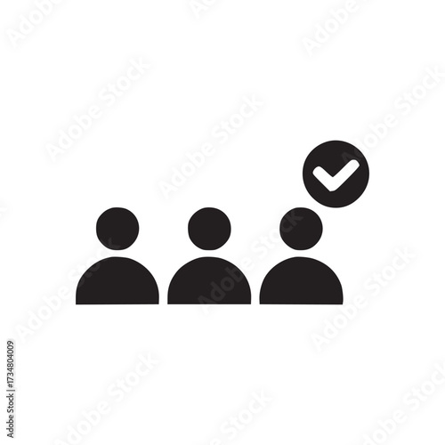 Vector art of a group of three people, one of whom is selected with a check mark this icon represents choosing a candidate, selecting a team member, or highlighting a specific individual
