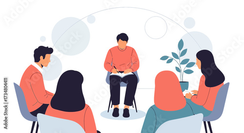 Illustration of a therapy group session with diverse participants in a circle