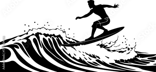 Dynamic Surfing and Ocean Power Illustration

