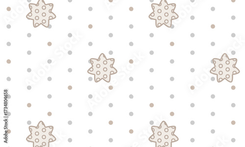 Vector seamless pattern with sprinkle beige stars and gray dots, nursery good night pajamas print in pastel color , texture, illustration
