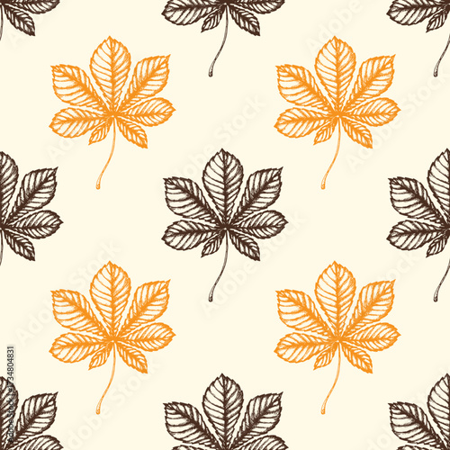 Seamless pattern of brown and orange leaves