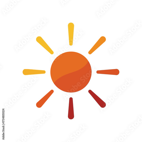 A stylized sun with rays emanating from a central orange circle, transitioning from yellow to red on the rays.