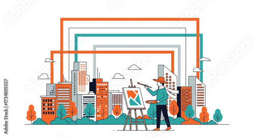Illustrative artwork capturing urban creativity and artistic expression within a city