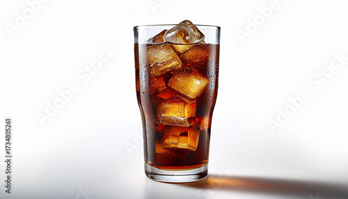A Glass Of Coke With Ice Cubes Isolated On White Background