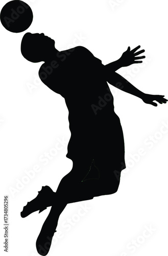 Silhouette of a soccer player heading a ball on white background Keywords: soccer, football