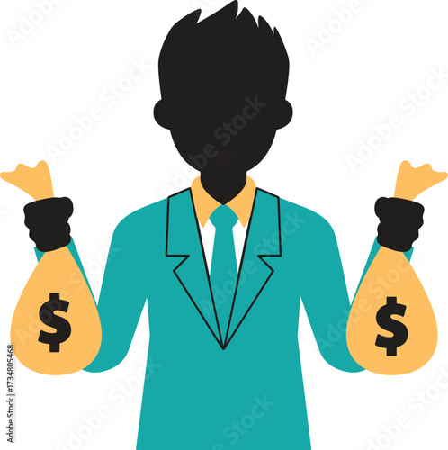 Person in suit holding two money bags
