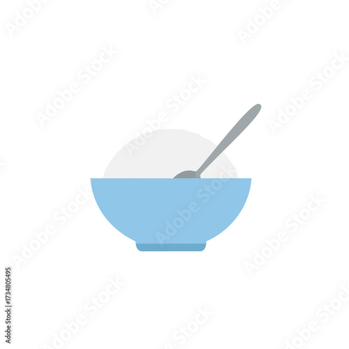 Illustration of a bowl of food with a spoon.