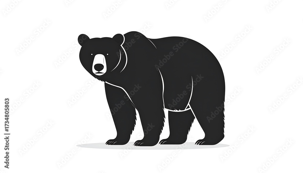 Fototapeta premium A full-bodied silhouette of a bear stands boldly against a stark white background, highlighting its robust form and powerful stance.
