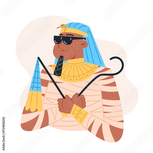 Pharaoh in mummy wrappings and sunglasses