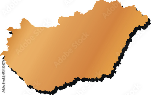 gold colored map of Hungary with shadow