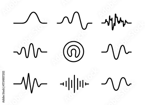 Set of minimalist linear sound waveforms for audio design