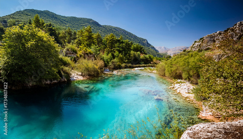 The Blue Eye Turquoise River With A Karst Spring A Natural Phenomenon In The Mountains Of Southern Albania Near Sarande