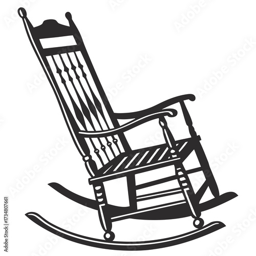 Retro Wooden Rocking Chair Outline Drawing