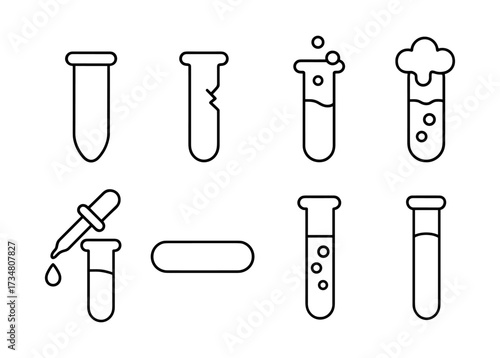 Science lab test tubes and pipette outline set for experiments and research