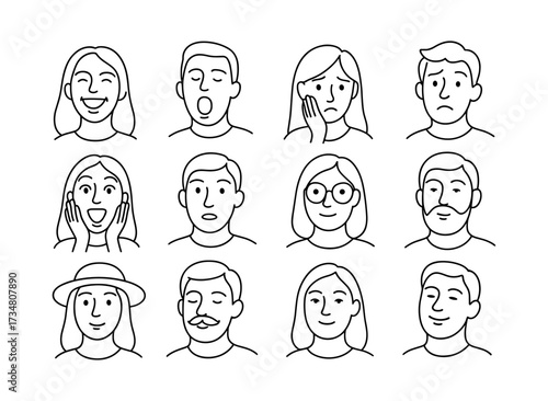 Diverse expressions: collection of simple linear human faces