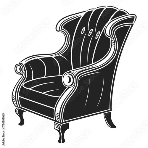 Classic Armchair Silhouette Vector black and white