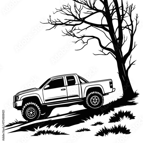 Pickup Truck Under Tree