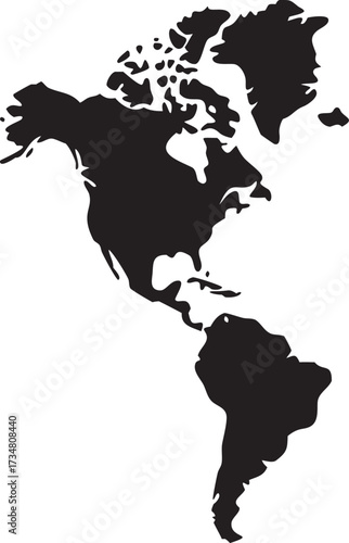 North and south america continent silhouette black outline geographic map shape
