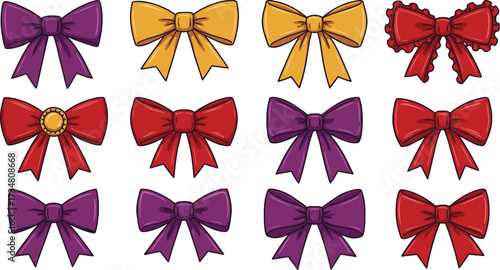 Assortment Of Decorative Bows In Purple Red And Yellow call vector