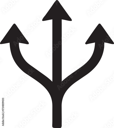 Three black arrows branching out from a single point symbolizing choice and direction