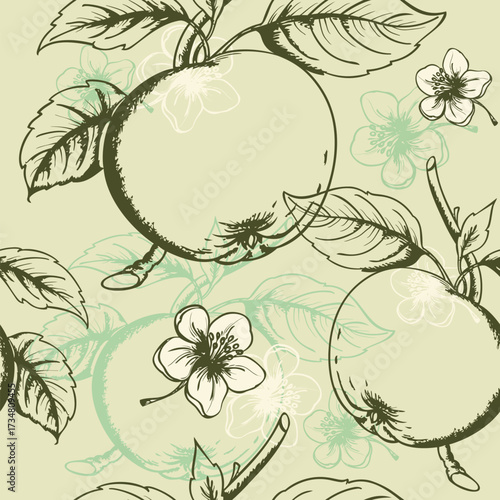 Seamless apple and flower pattern
