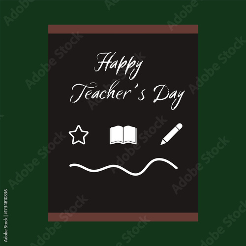 Happy Teacher’s Day Chalkboard Graphic with Educational Icons on Green Background