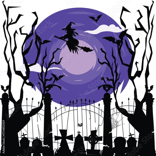 Halloween Haunted Cemetery Vector Design.