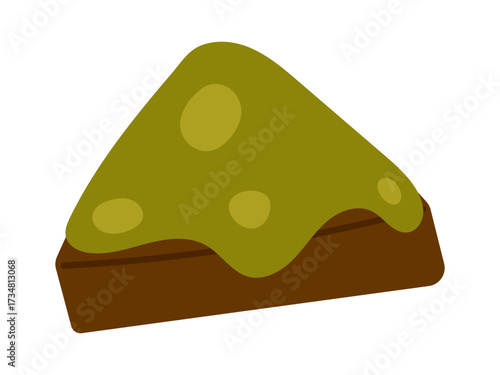 Vector Dubai chocolate triangle dessert with pistachio topping, isolated on white. Gourmet sweet treat illustration for bakery, patisserie, confectionery, premium menu.