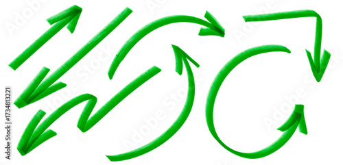 Set of green hand drawn arrows on transparent background