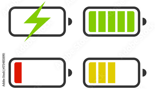 Set of battery icon . full and low battery charge icons