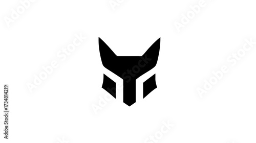 Modern minimalist geometric fox or wolf head logo icon in black and white, abstract animal symbol for corporate branding or design