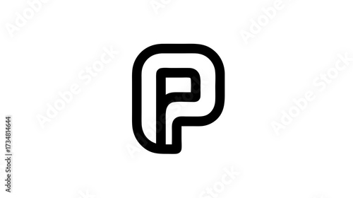 Abstract minimalist letter P icon design in black line art. Modern initial P monogram symbol for branding and graphic elements.